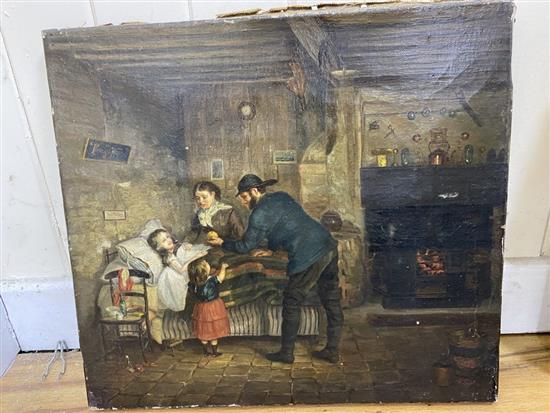 Follower of Thomas Fayad (1826-1900) The Invalid, bears signature, oil on canvas, 37 x 41cm, unframed